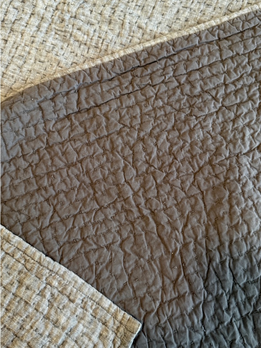 Restoration Hardware Gray Waffle-Texture Quilt - Picture 3 of 5